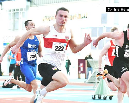 Philipp Corucle gewinnt bei den Deutschen Hochschul-Hallenmeisterschaften in Frankfurt die 60 Meter